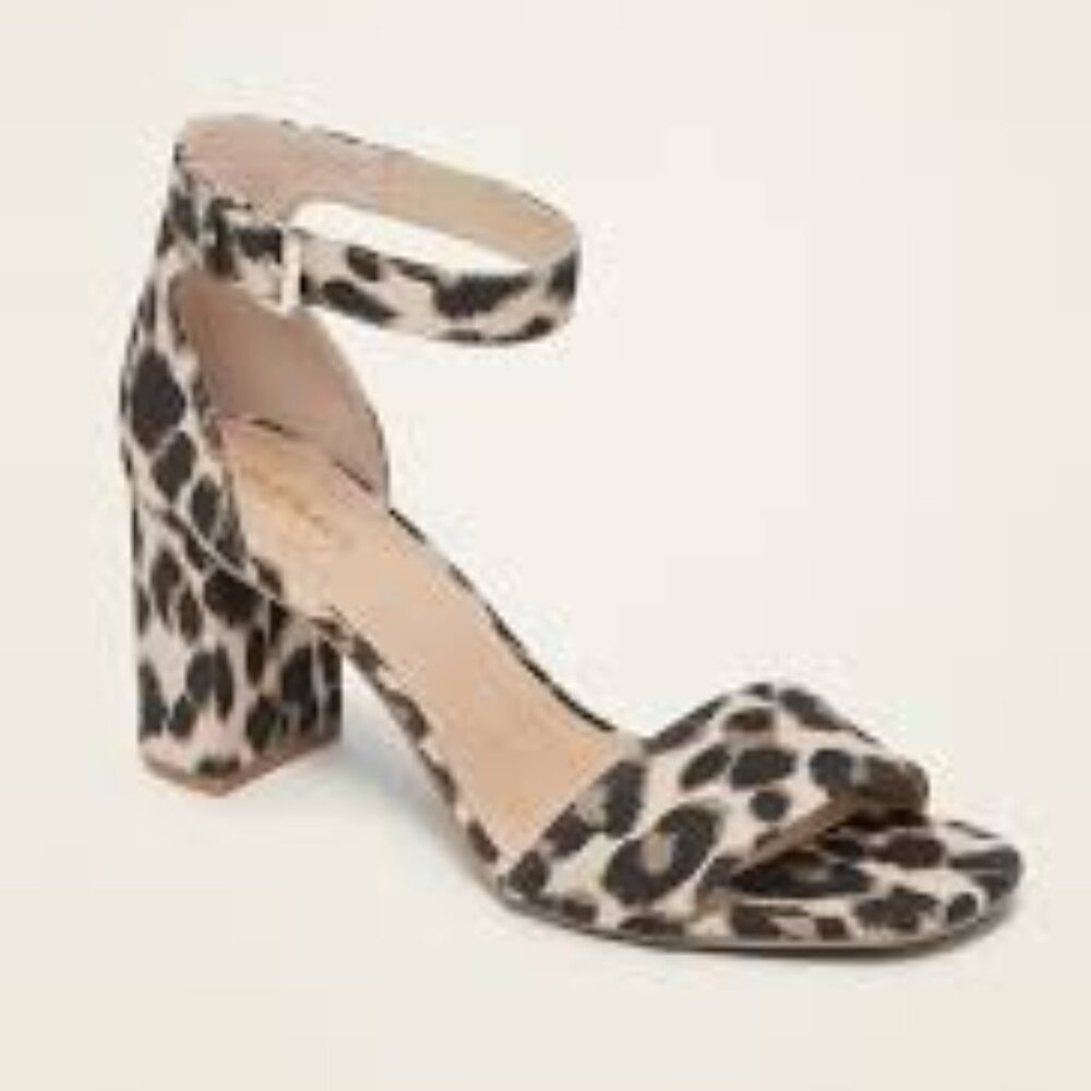 Old Navy Leopard Print 3"High Block Heel Sandals | Womens 8 | Fits Size 9 NWOT